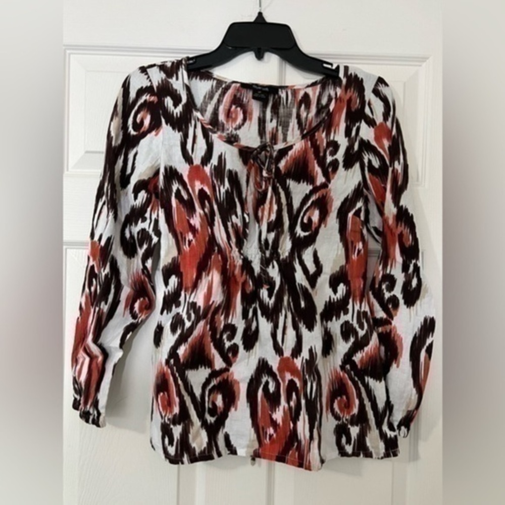 Style and Company long sleeve linen ikat blouse 6 petite
